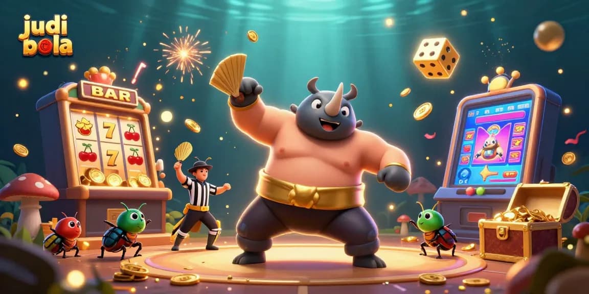Bettors explore judi bola online with a vibrant scene of cartoon characters celebrating, showcasing winning moments.