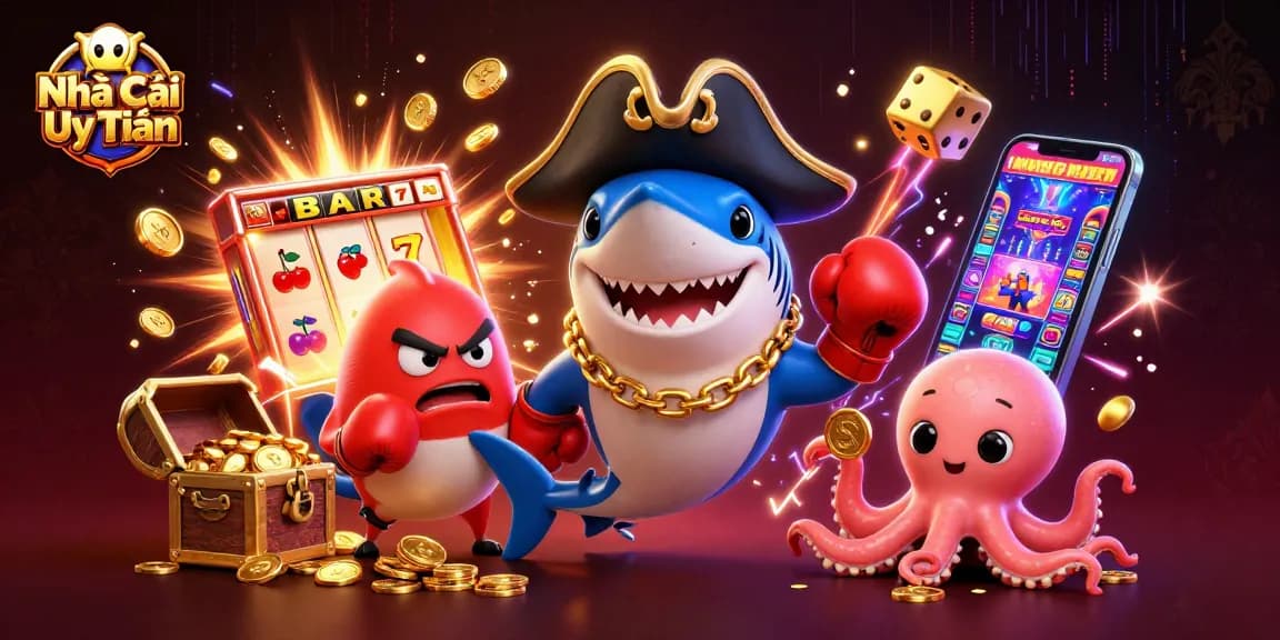 Experience thrilling action at Nhà Cái Uy Tín with dynamic characters enjoying casino games.