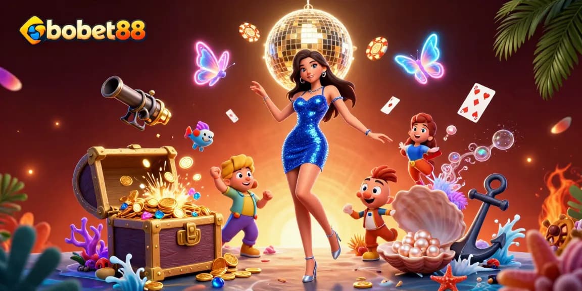 Sbobet88 sports betting action with vibrant illustration of a glamorous woman and lively casino elements.