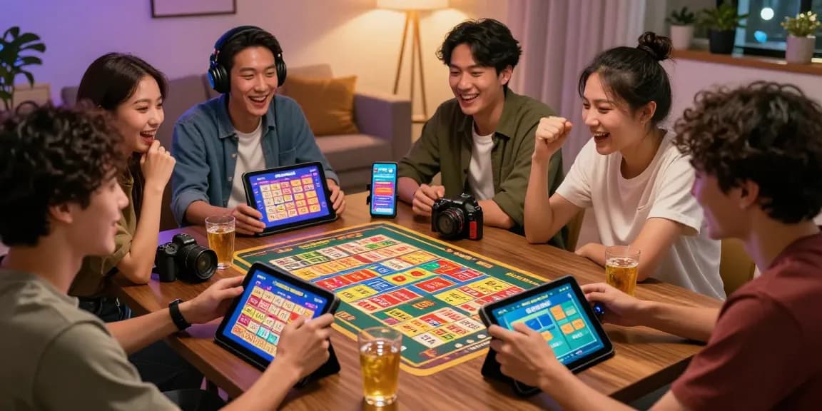 Friends enjoying the excitement of Pasaran Togel Terlengkap in a cozy gaming atmosphere.