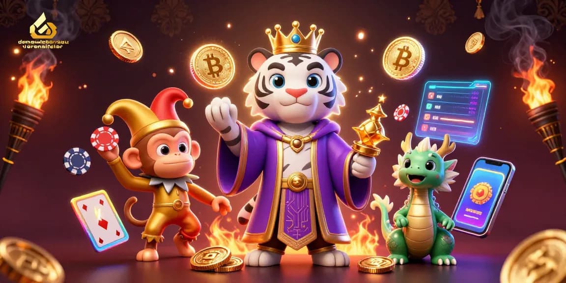 Engage with denemebonusuverensiteler's vibrant 3D scene featuring a royal tiger, playful monkey, and emerging jade dragon in a casino context.