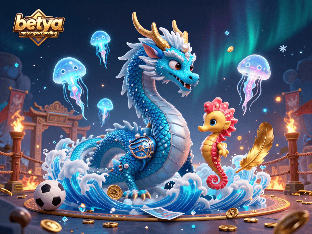 Engage in betya motorsport betting with a vibrant illustration featuring a water dragon and knight.
