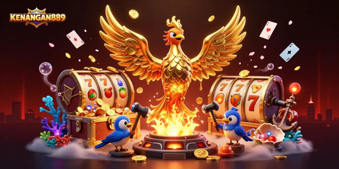 Experience thrilling slots at KENANGAN889 with a golden phoenix and dynamic game elements.