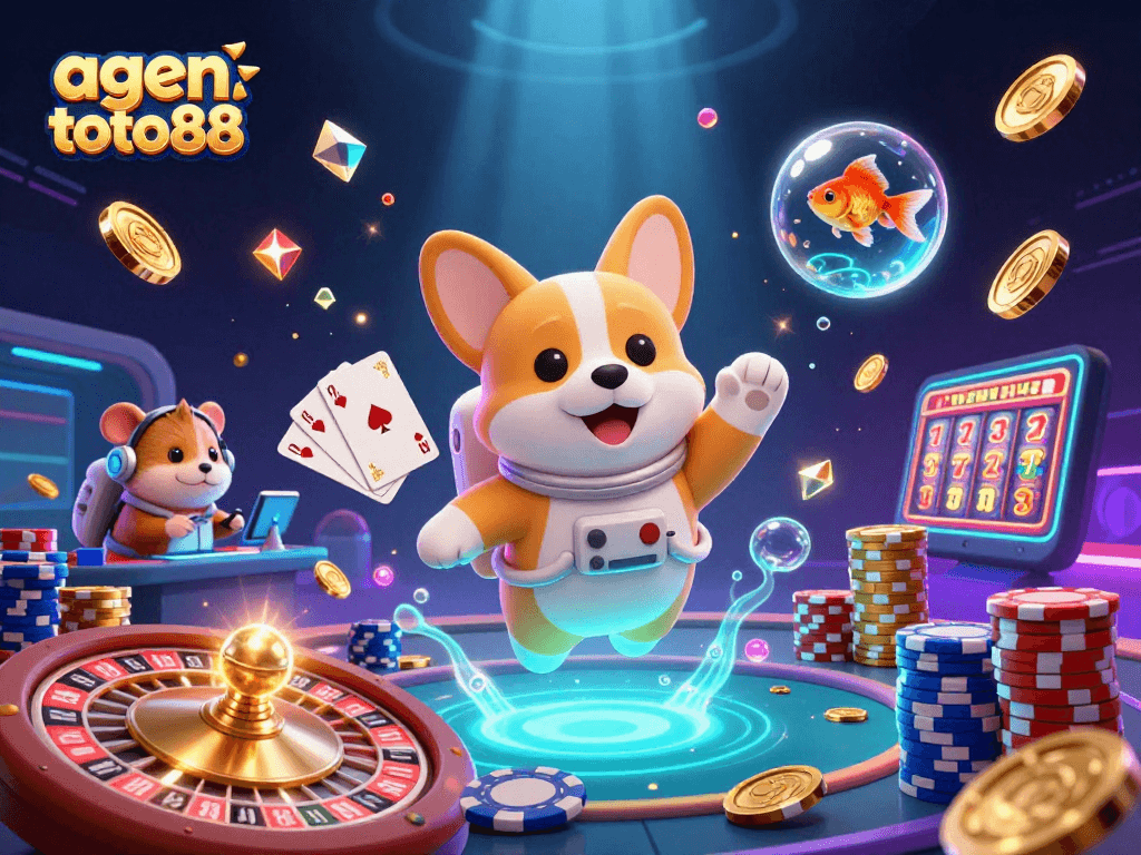 Experience exciting slotxo action with agen toto88 in a vibrant 3D casino scene packed with playful characters.