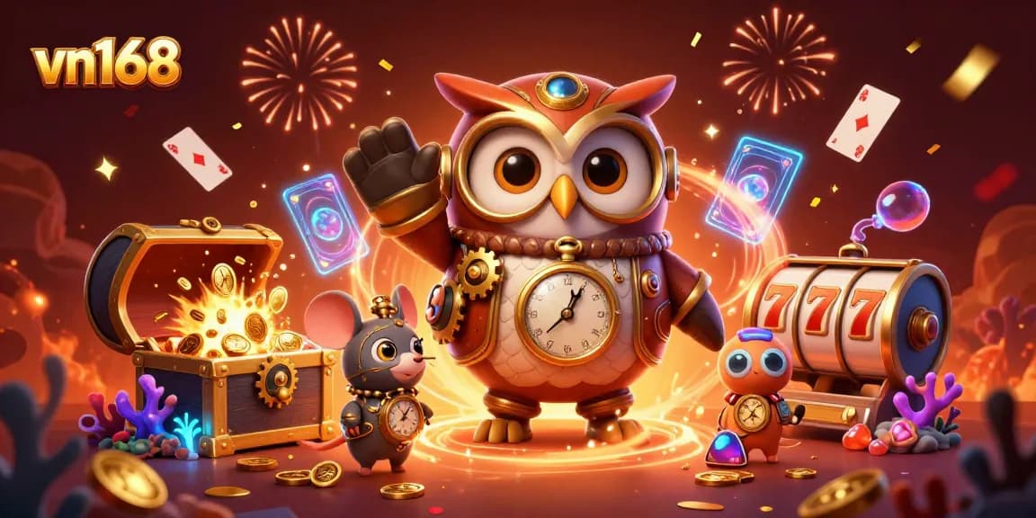 Experience the excitement of vn168 with whimsical steampunk characters and vibrant casino elements.
