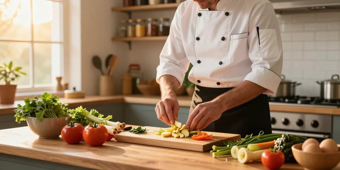 Chef creating a delicious ginger and lemongrass meal in a warm kitchen setting, showcasing fresh ingredients and cooking tools for a delightful culinary experience with สล็อต.
