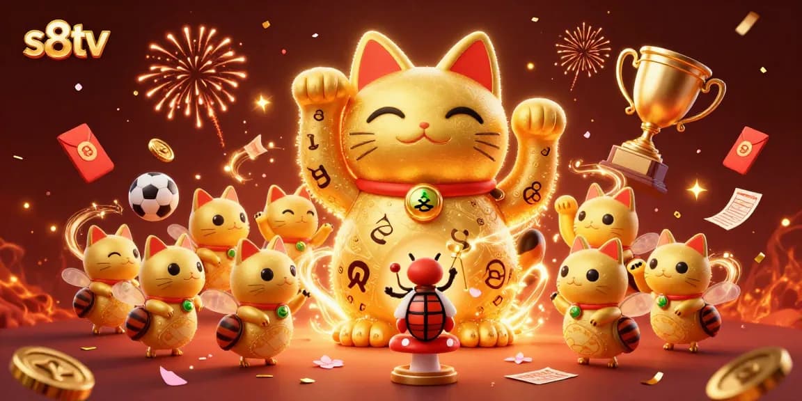 Engage with s8tv's thrilling sports betting action featuring a vibrant lucky cat scene.