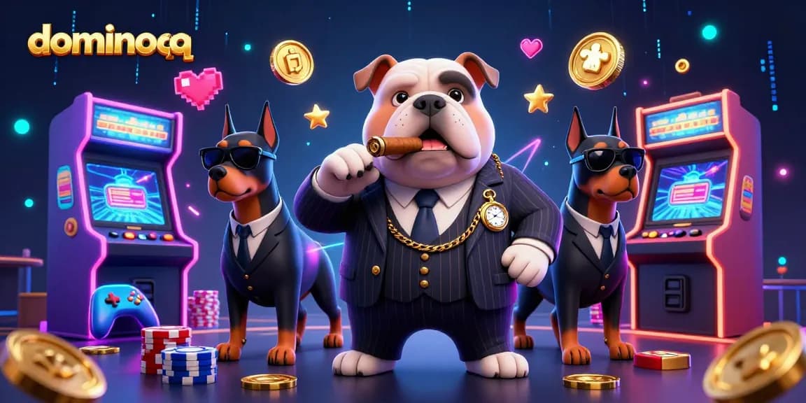 Win exciting games of dominoqq in a lively cartoon casino setting with vibrant characters and game elements.