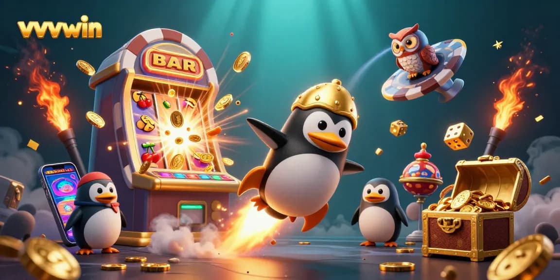 Win big with vvvwin as golden coins and excitement fill the casino-themed adventure.