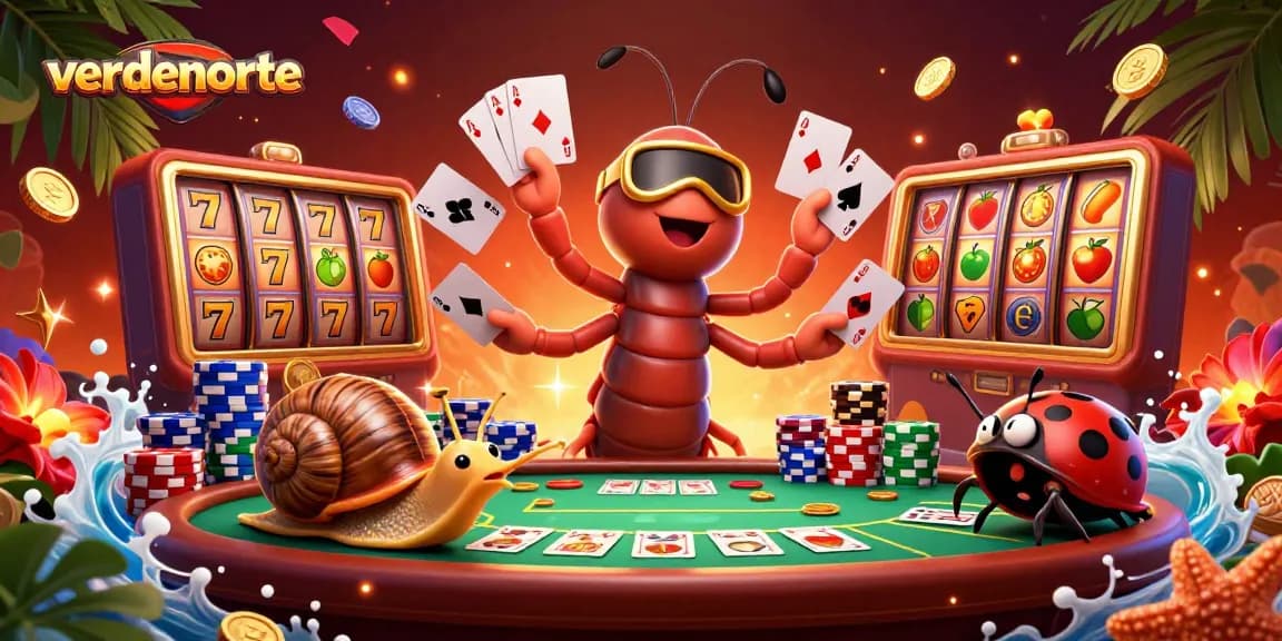 Engage in thrilling slot action with verdenorte's vibrant casino scene, featuring colorful reels and energetic characters.