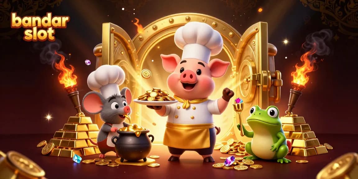 Menangkan permainan bandar slot dengan kombinasi karakter lucu yang menikmati koin emas dan simbol keberuntungan.