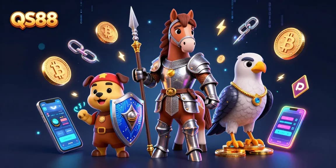 Experience thrilling gaming with QS88 as medieval knight, squire, and falcon unite in a vibrant casino.