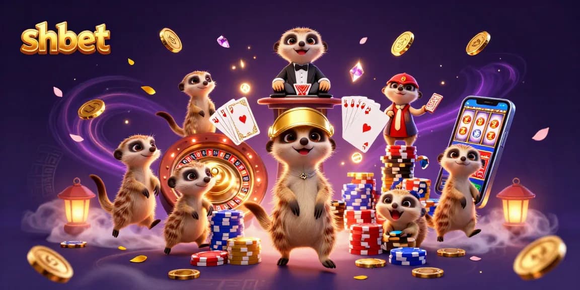 Experience the thrill of shbet with meerkats in a dynamic casino scene featuring dazzling games.