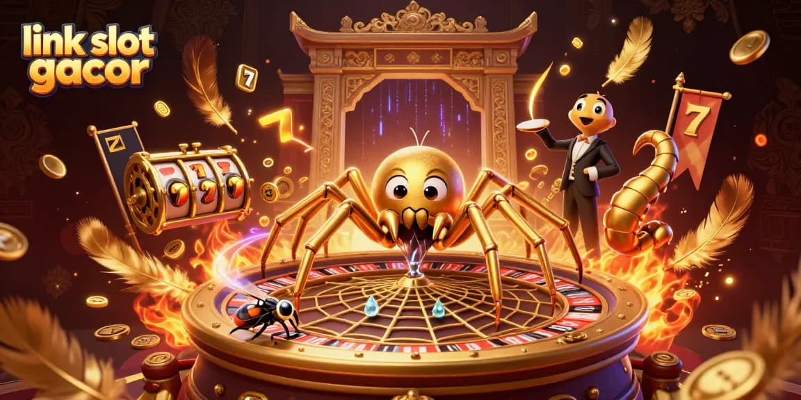 Spin and win with link slot gacor as a golden spider weaves a roulette wheel web]