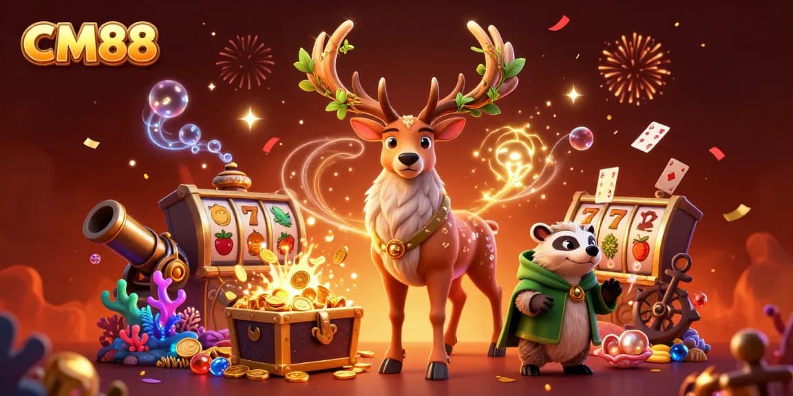 Win big with CM88: A vibrant 3D casino scene featuring rich treasure and exciting game elements