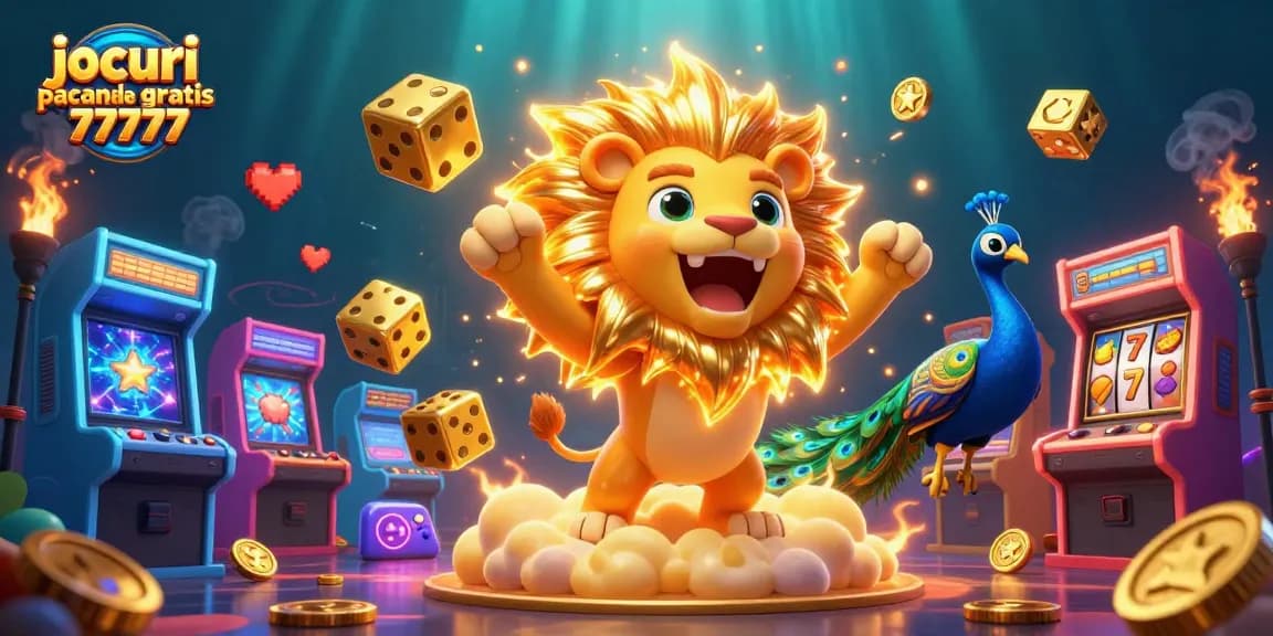 Joacă jocuri pacanele gratis 77777 cu un leu solar triunfător și simboluri de câteva sloturi celebre în această ilustrație 3D