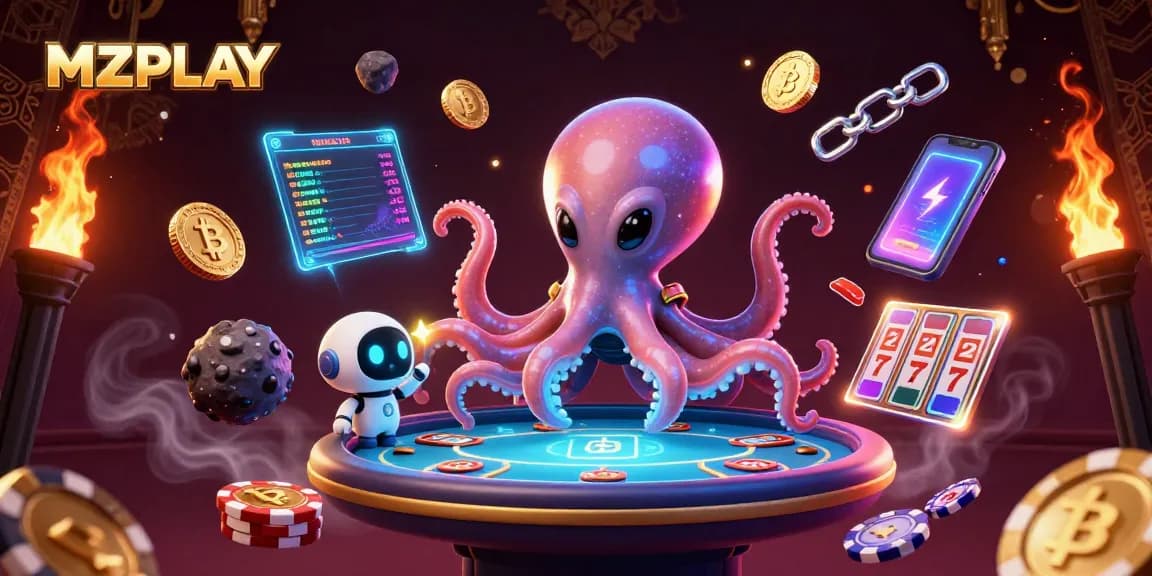 MZPLAY highlights thrilling gameplay with vibrant alien characters playing poker amidst cosmic elements.