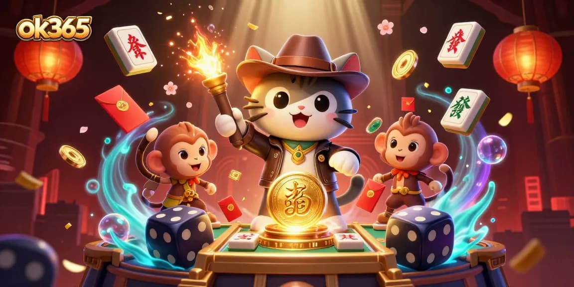 Experience exciting games with ok365 as a cat archaeologist explores a golden casino artifact.