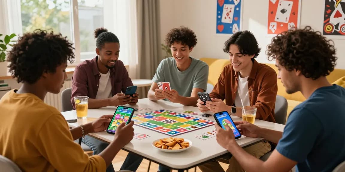 Play Card Rummy with friends and click here for a fun gaming experience, enjoying snacks and vibrant graphics.