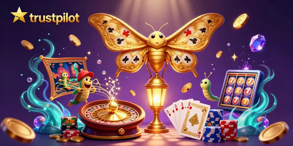 Trustpilot reviews reinforce trust in casinos with vibrant 3D gaming scenes.