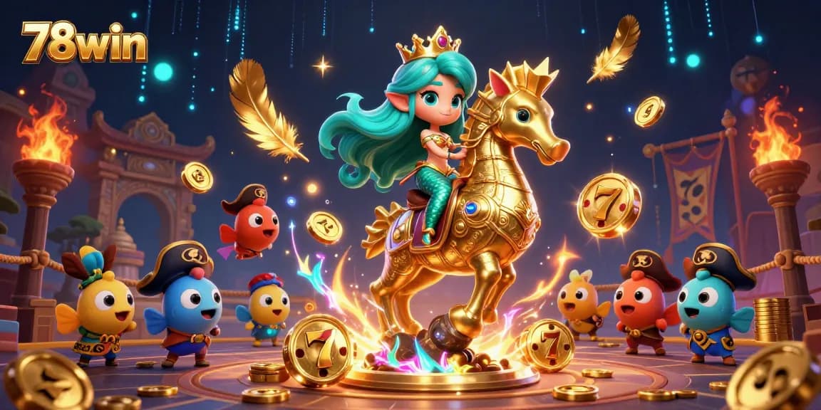 Experience thrilling gameplay with 78win's vibrant cartoon scene featuring mermaid characters and casino elements.