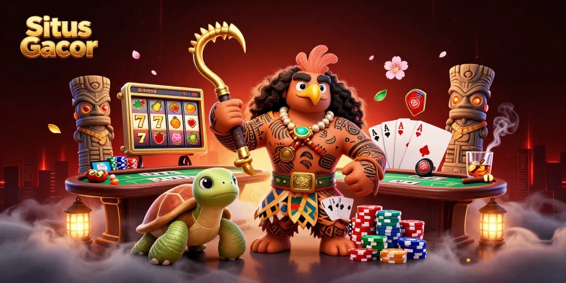 Situs Gacor showcases players winning big with jackpot slots and a lively casino atmosphere.