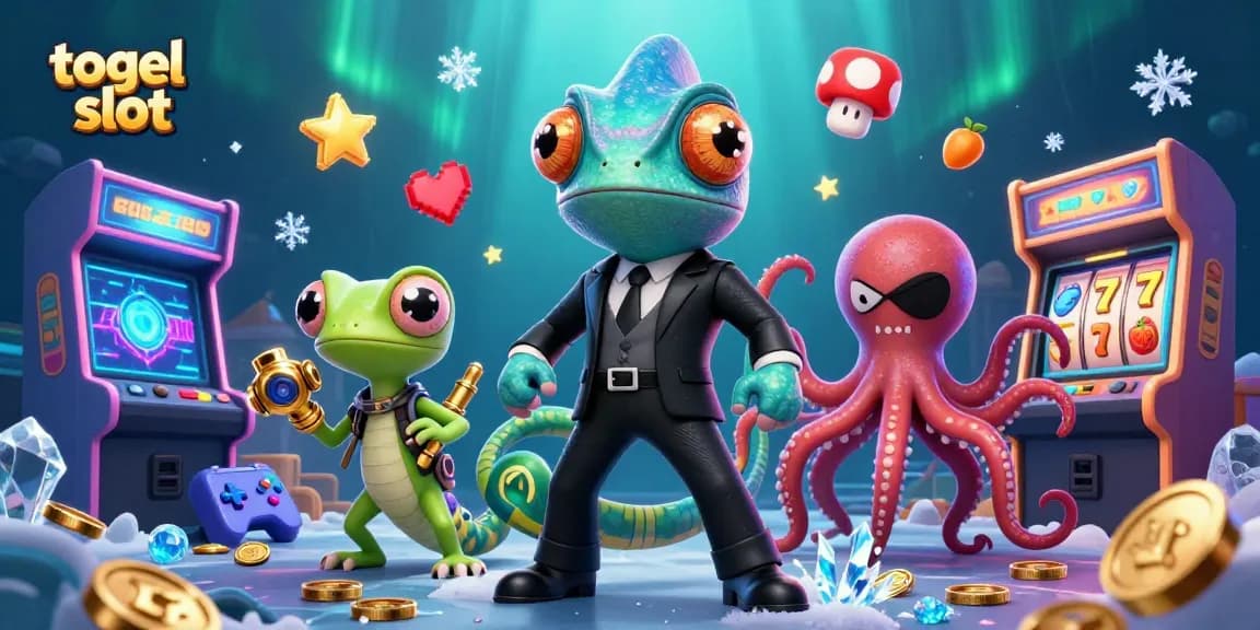 Engage with exhilarating togel slot action in a vivid casino world filled with characters and slot elements.