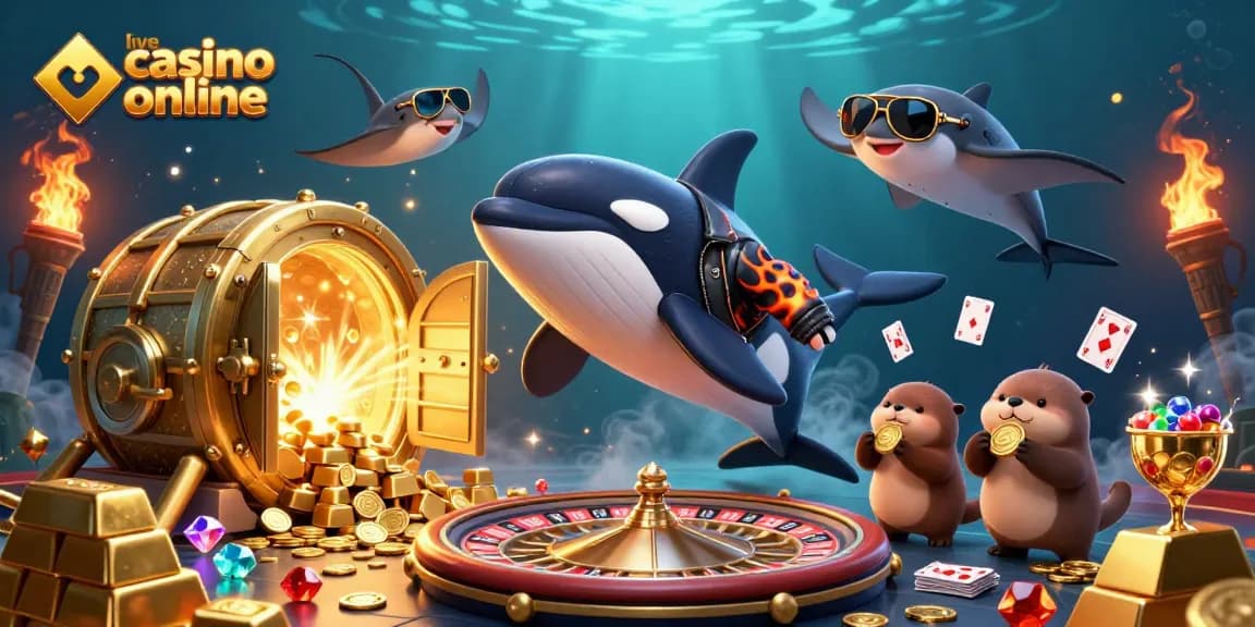 Experience the excitement of live casino online with cartoonish characters and vibrant casino elements.