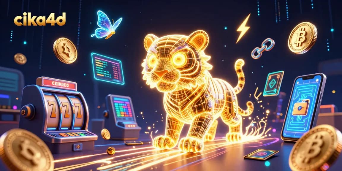 Cika4d revolutionizes the gaming experience with vibrant neon visuals and dynamic slot elements in a 3D casino landscape.
