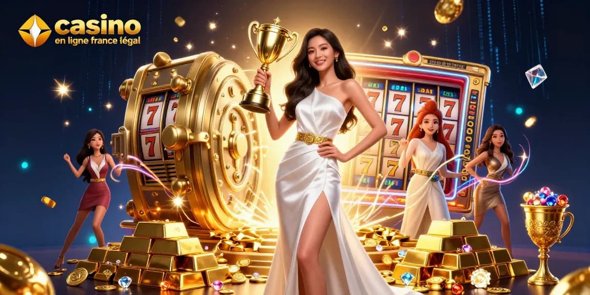 Découvrez les meilleures expériences de jeu au casino en ligne France légal avec une scène de trophée gagnant.