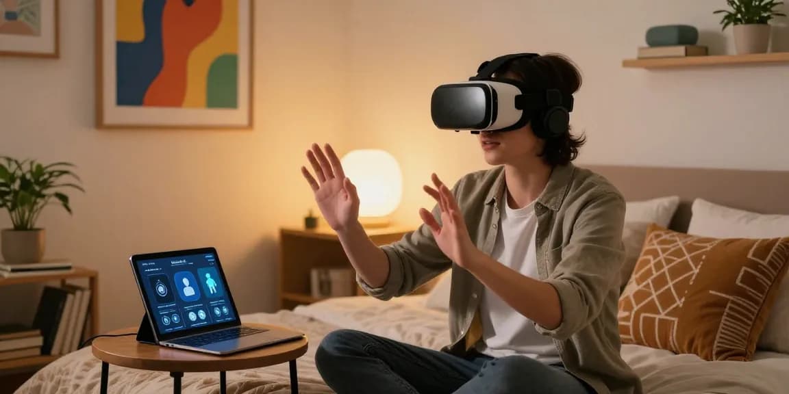 Engaging with the nsfw ai companion in a cozy bedroom with modern decor and soft lighting.