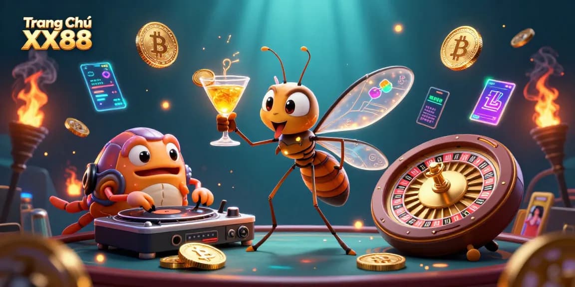 Engage in thrilling action at Trang Chủ XX88, showcasing dynamic casino elements with unique characters.