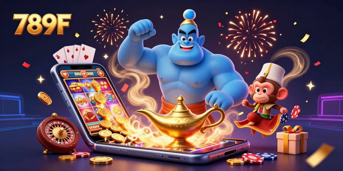Engage with casino magic at 789F, featuring thrilling slot games and a whimsical genie.