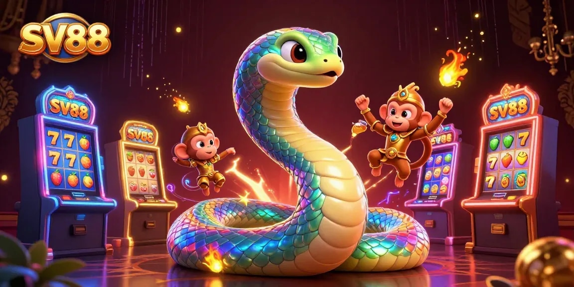 Engage in exciting gambling with SV88 amidst vibrant slot machines and dazzling effects.