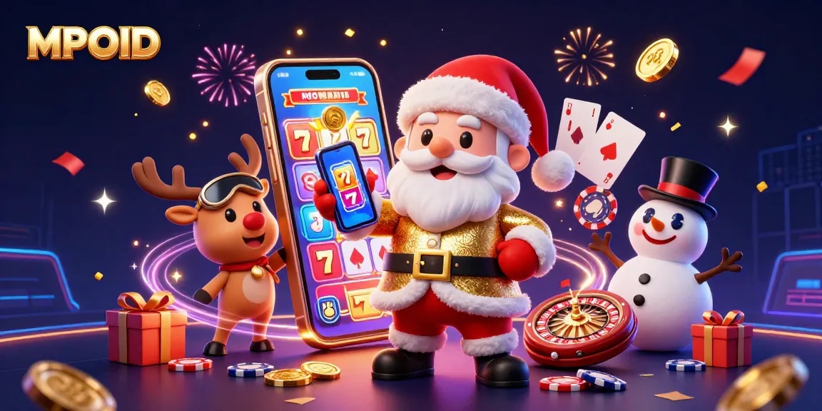MPOID brings festive fun as Santa and friends celebrate with jackpot slots and colorful casino elements.