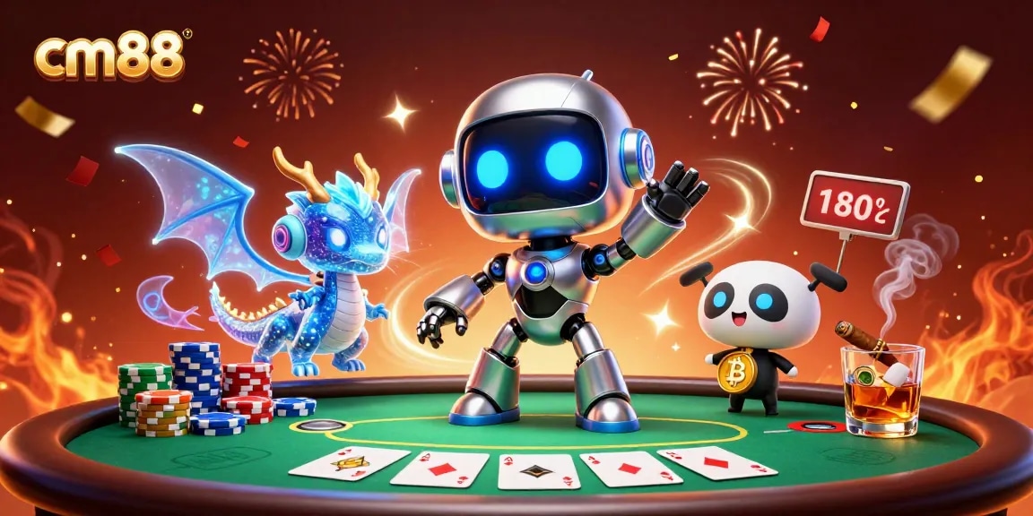 Experience thrilling gaming action at cm88 with vibrant characters amidst a chaotic poker scene.