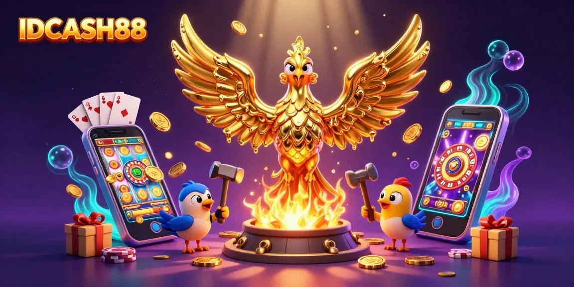 Play engaging slot games on IDCASH88 featuring a golden phoenix and exciting casino elements.