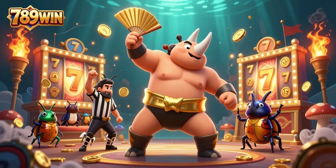 Experience the excitement of 789WIN as a beetle champion triumphs in a dynamic casino scene.