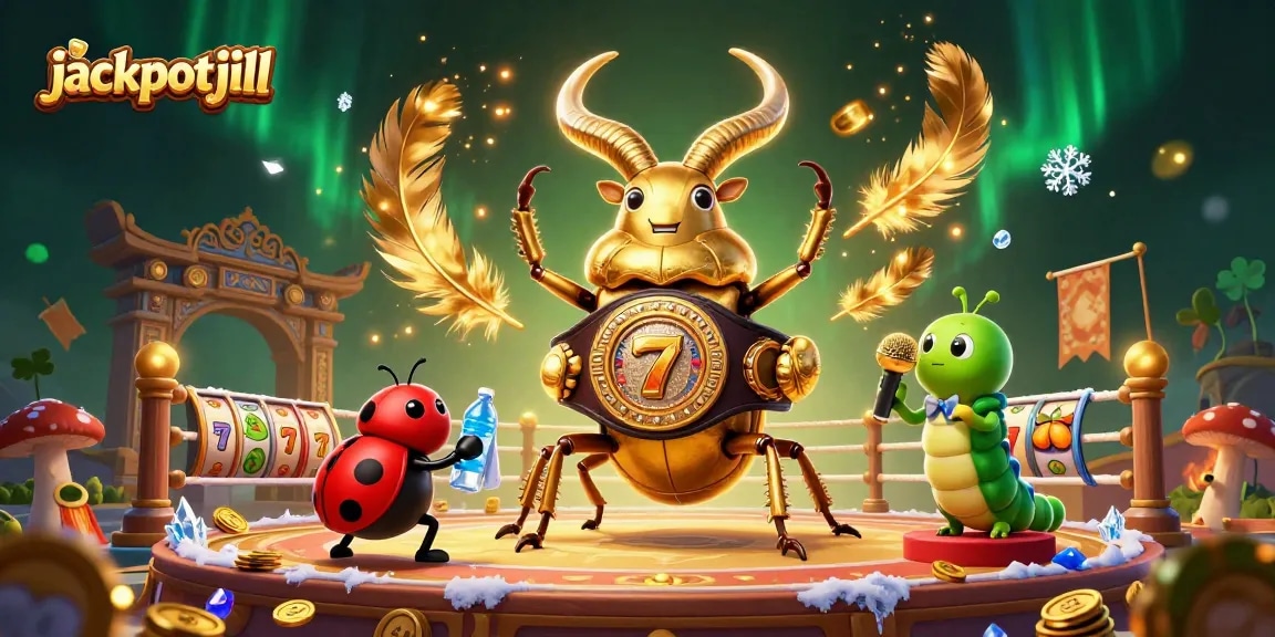 Exciting jackpotjill scene with a giant stag beetle and vibrant casino elements.