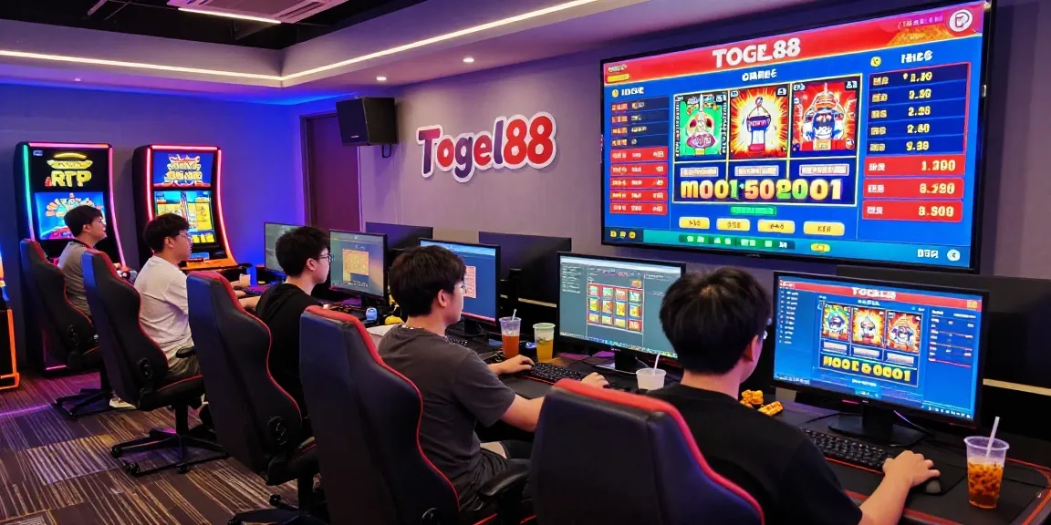 Togel88 Online players enjoying high RTP slot games and lottery results in an energetic gaming environment.