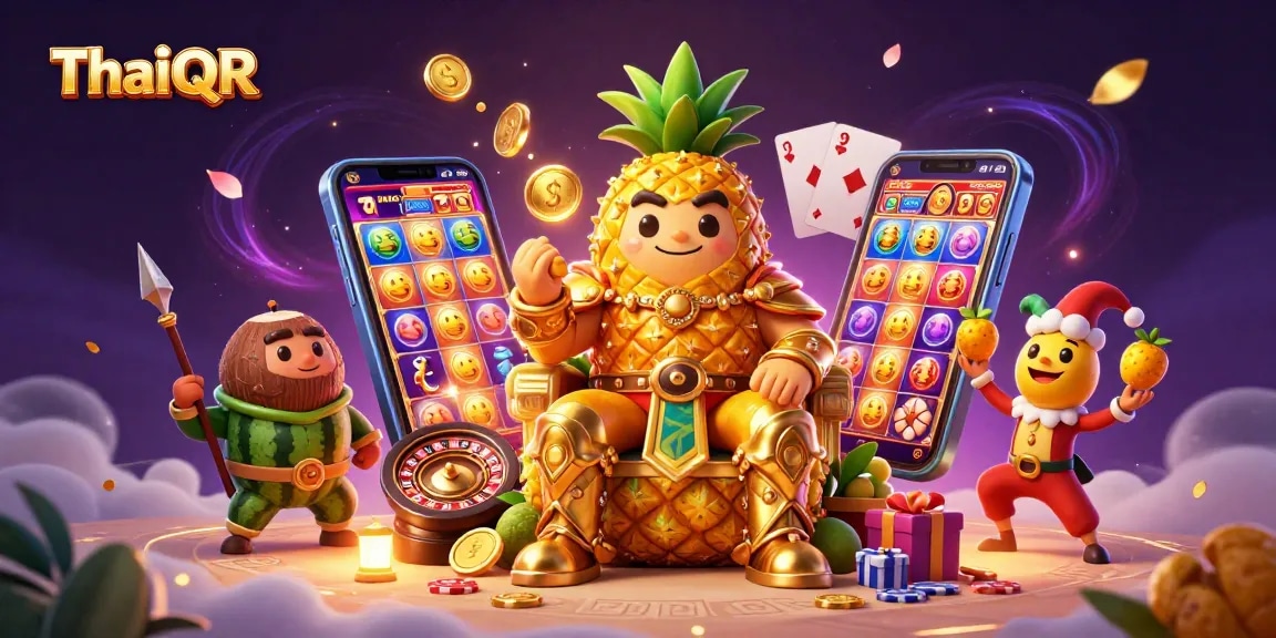 Menggunakan ThaiQR untuk pembayaran kasino secara cepat dengan ilustrasi 3D yang dinamis.
