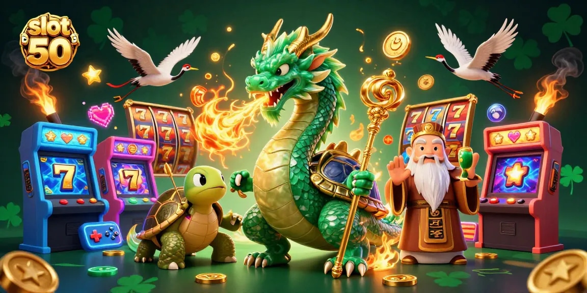 Engage with legendary slot bet 50 gaming featuring a jade dragon and vibrant casino elements.
