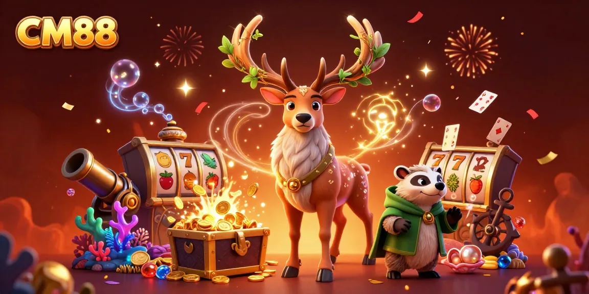 Win big with CM88: A vibrant 3D casino scene featuring rich treasure and exciting game elements