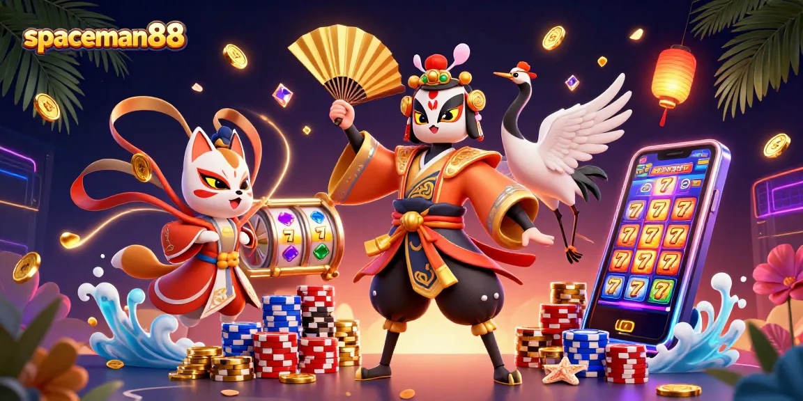 Spaceman88 spins the reels with vibrant slot machine action and colorful casino elements