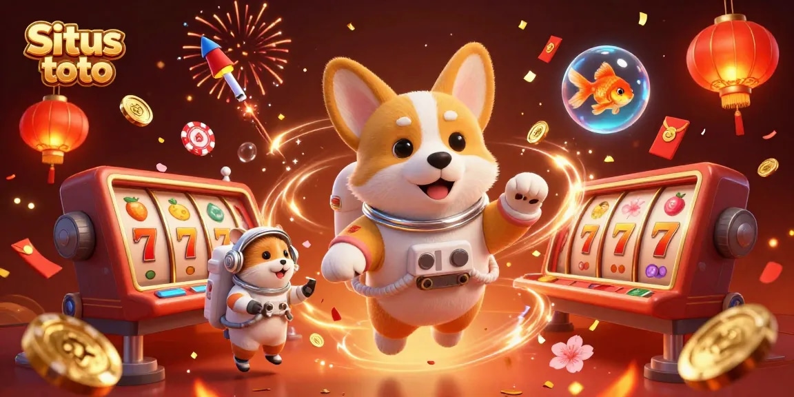 Situs toto offers an exciting gaming experience with 3D illustrations featuring floating poker chips and characters in a vibrant casino.