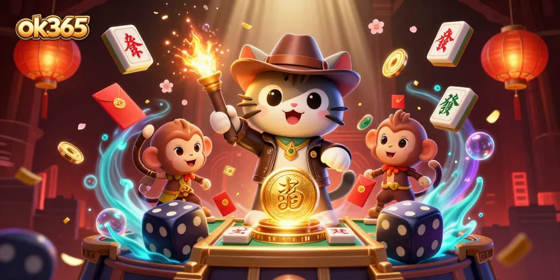 Experience exciting games with ok365 as a cat archaeologist explores a golden casino artifact.