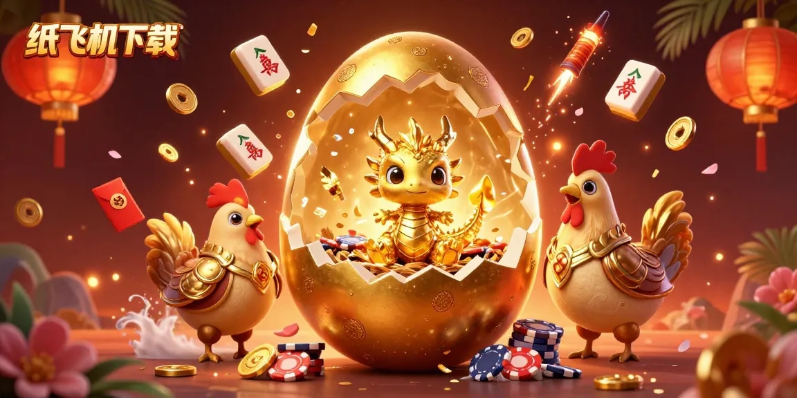 Engage with 纸飞机下载 through a vibrant illustration of a majestic golden dragon and poker chips.