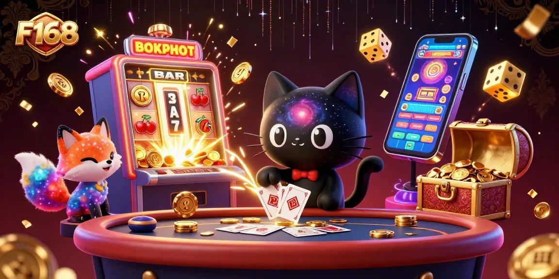 Experience the vibrant, cosmic excitement of F168 casino with a captivating 3D illustration of animated characters.