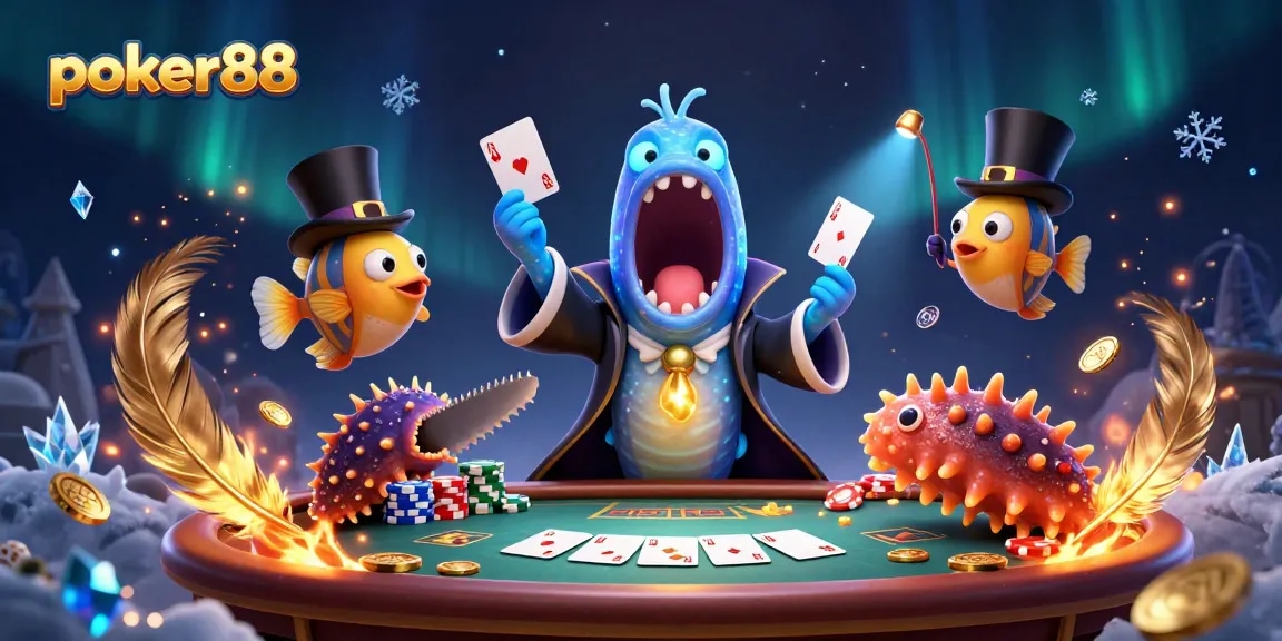 Permainan poker88 yang menarik dengan kartu, meja, dan suasana kasino yang mendebarkan