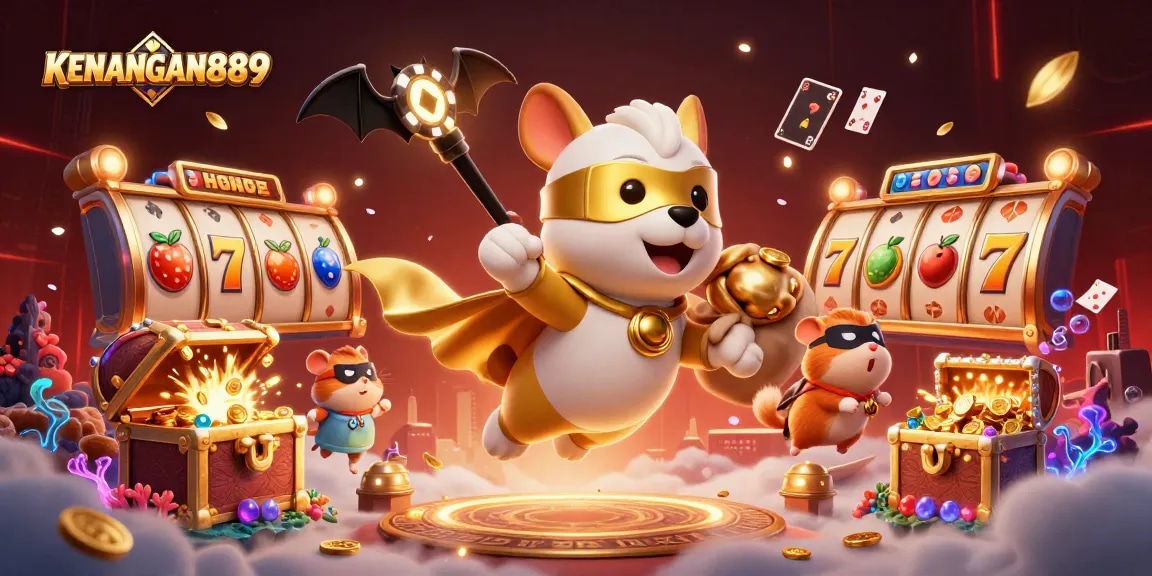 KENANGAN889 offers exhilarating gaming with cartoon characters amid vibrant casino elements.